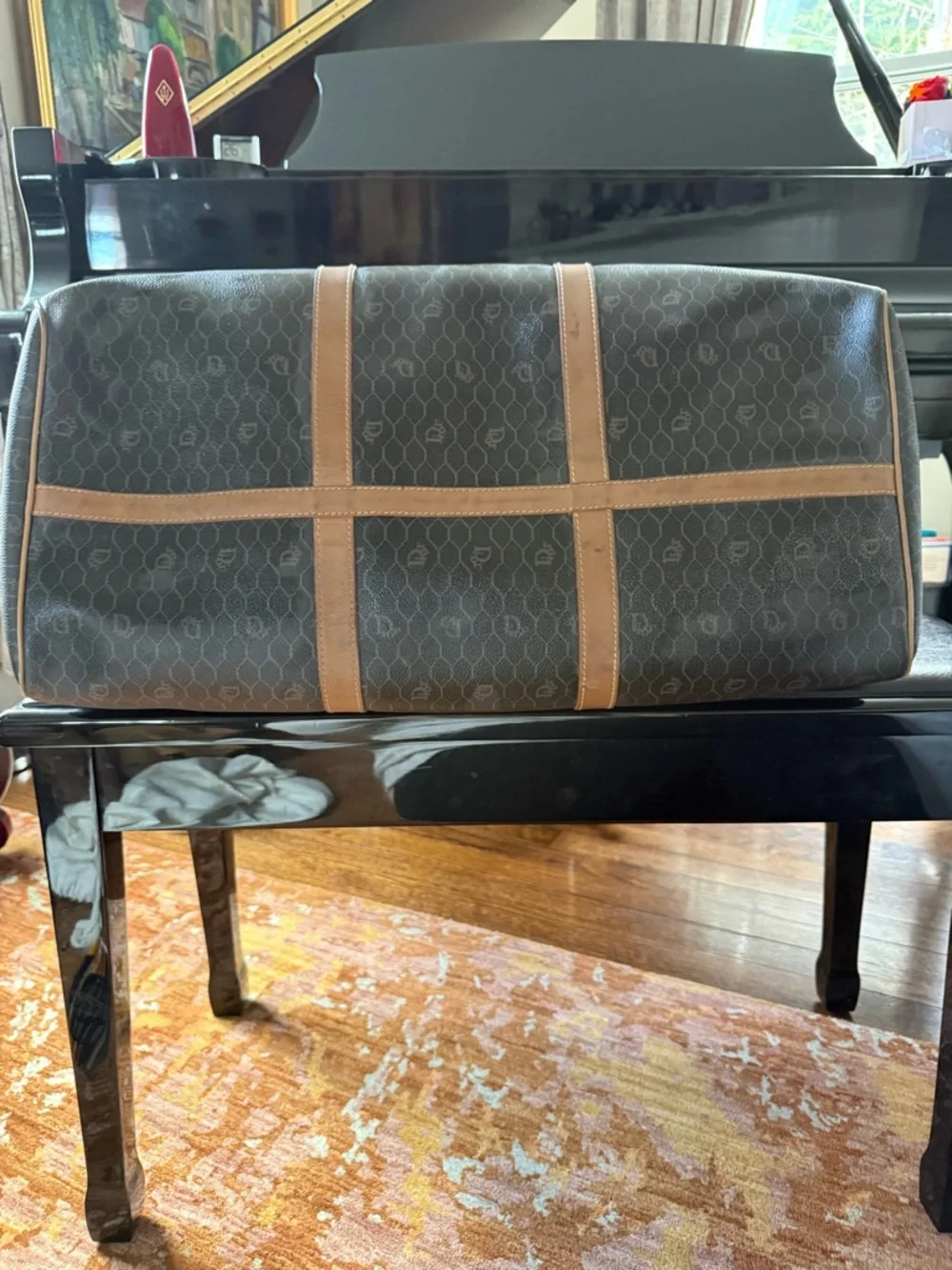 Christian Dior Brown and Orange Leather Trim Travel Duffel Bag - Picture 4 of 11